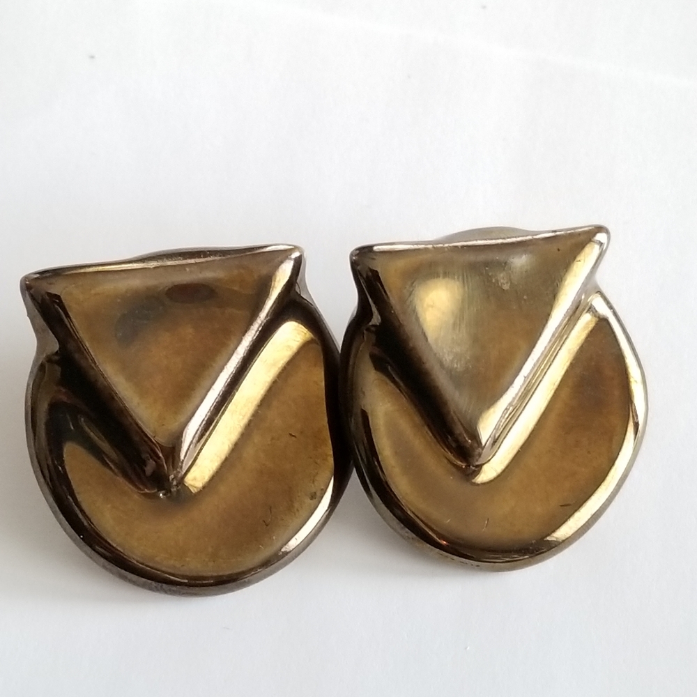 Big ceramic earrings bronze glaze bold circle triangle geometric